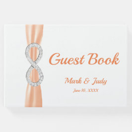 Livro De Visitas Diamond Infinity Orange Ribbon Casamento Guestbook