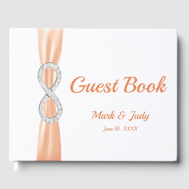 Livro De Visitas Diamond Infinity Orange Ribbon Casamento Guestbook (Frente)