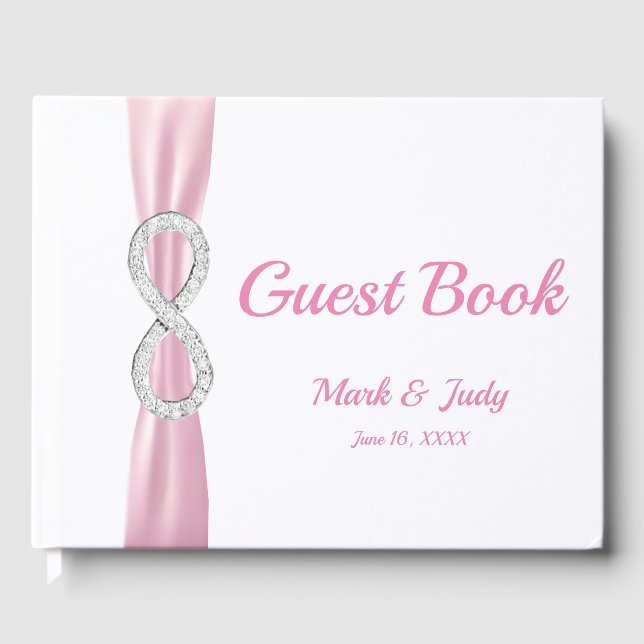 Livro De Visitas Diamond Infinity Pink Ribbon Weding Guestbook (Frente)