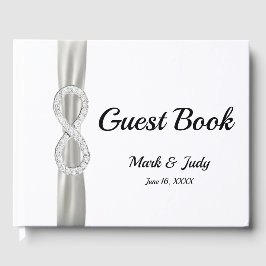 Livro De Visitas Diamond Infinity White Ribbon Weding Guestbook