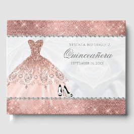 Livro De Visitas Diamond Sparkle rosa Dourado Glam Quinceanera