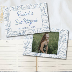 Livro De Visitas Diinga Personalizada Blue Floral Mitzvah Guestbook