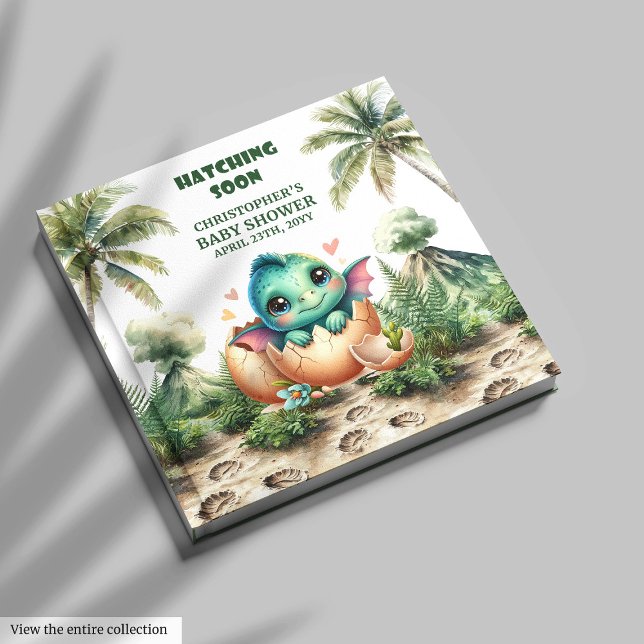 Livro De Visitas Dinossauro Divertido Hatching Logo Chá de fraldas  (Fun Dinosaur Hatching Soon Baby Shower Guest Book)