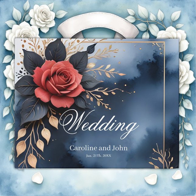 Livro De Visitas Disposição Elegante de rosa com folhagem de ouro (Criador carregado)