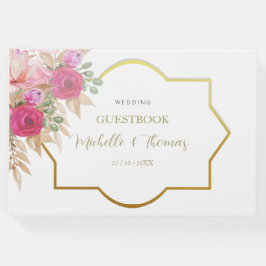 Livro De Visitas Disposição Floral de Aquarela Rosa Elegante