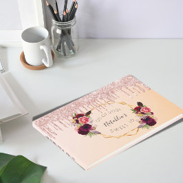 Livro De Visitas Doce 16 anos, rosa dourado, gota geométrica de bri