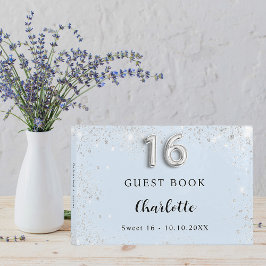 Livro De Visitas Doce 16 faíscas prateadas azuis