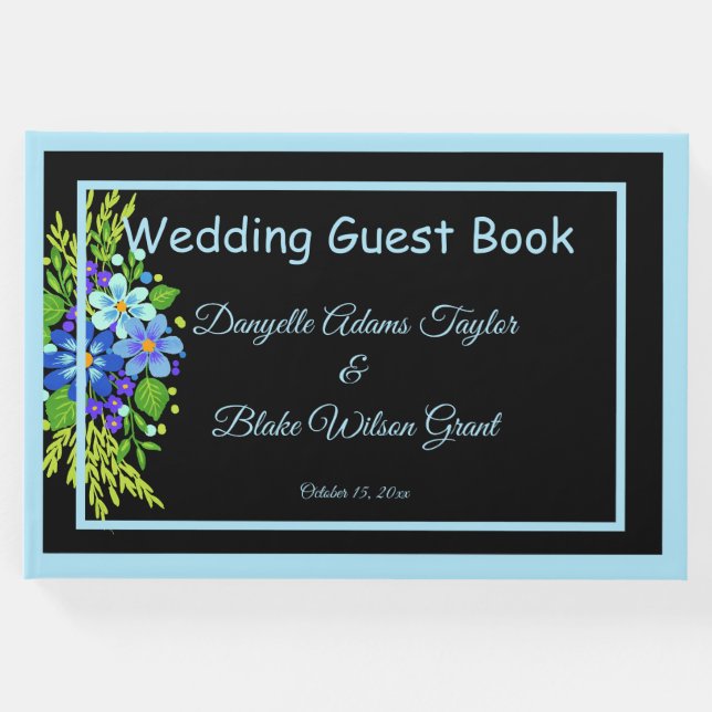 Livro De Visitas Doce, Casamento Floral Azul-País, Recepção (Frente)