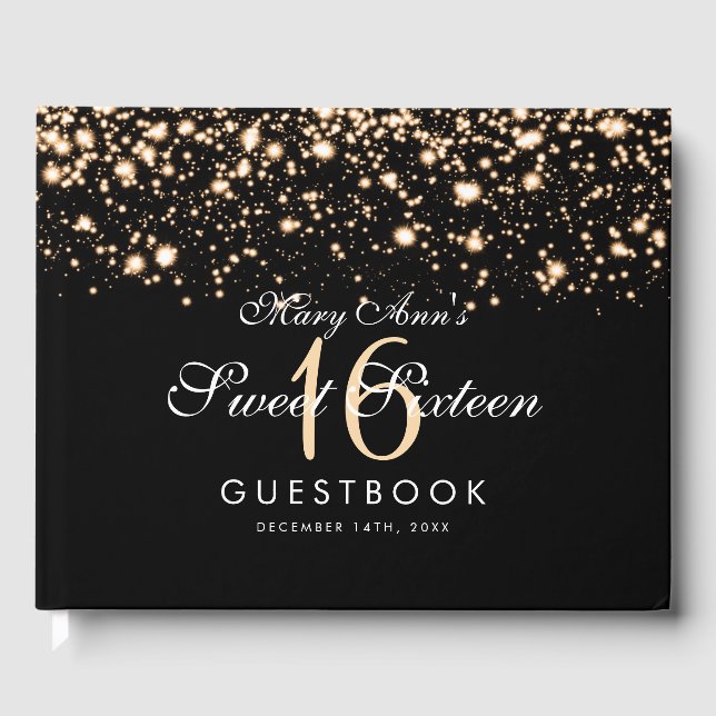Livro De Visitas Doce Guestbook de 16 Festas - Glam Dourado (Frente)