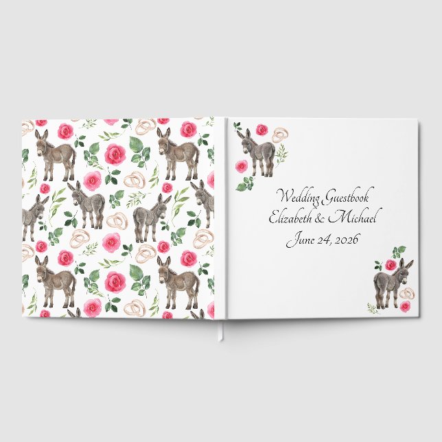 Livro De Visitas Donkey Pink Floral Wedding Guest Book (Completo)