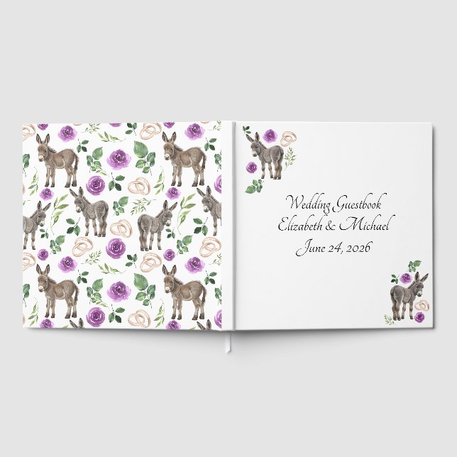 Livro De Visitas Donkey Purple Floral Wedding Guest Book (Completo)