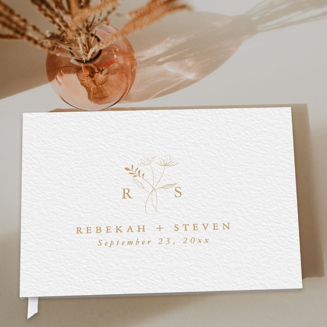 Livro De Visitas Dourada Aquarela Simples | Botanica Monograma Wedd (Criador carregado)