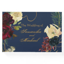 Dourada Burgundy Blue Watercolor Floral Wreath Wed