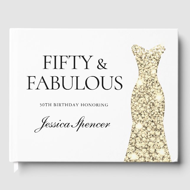 Livro De Visitas Dourada Festa de aniversário Sparkle Dress 50ª (Frente)