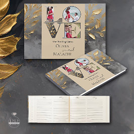 Livro De Visitas Dourada Folha Impasto Noir