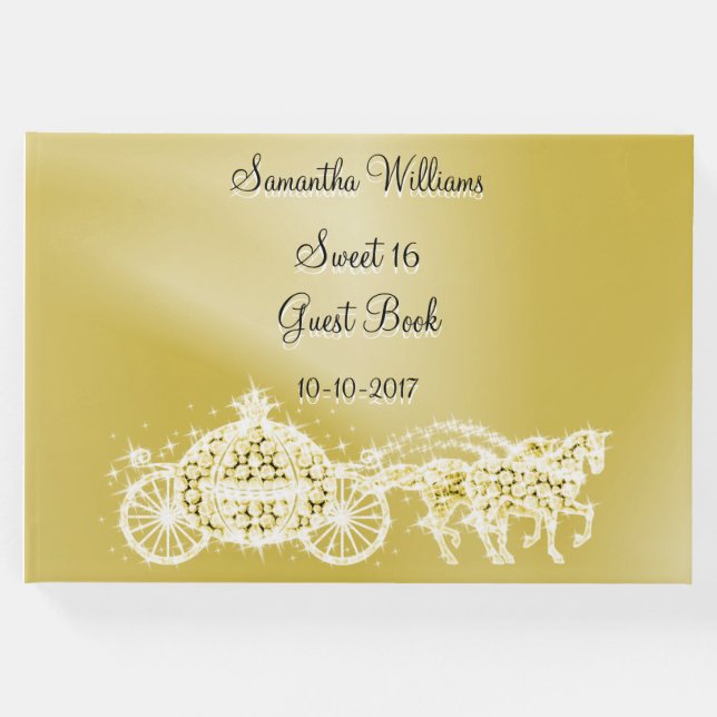 Livro De Visitas Dourada Princesa Treinadora e Cavalos Doce 16 (Frente)