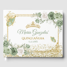 Livro De Visitas Dourada Quinceañera Sage Borboleta Verde