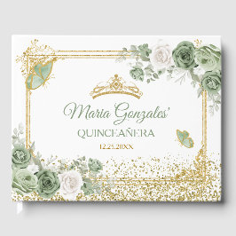Livro De Visitas Dourada Quinceañera Sage Borboleta Verde