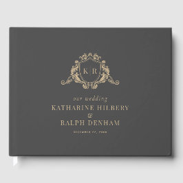 Livro De Visitas Dourado Barroco Crest Cinzas Escuras Casamento de 