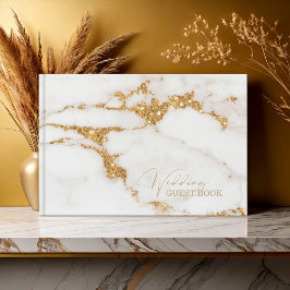 Livro De Visitas Dourado Casamento de Glitter moderno Marble ID816