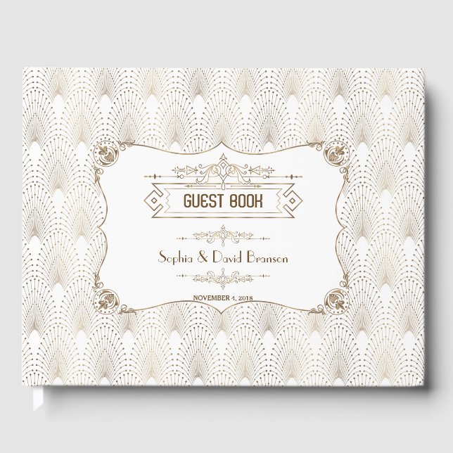 Livro De Visitas Dourado Excelente Fleur-de-lis Gatsby 20s Casament (Frente)