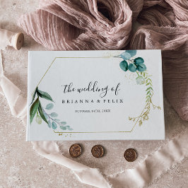 Livro De Visitas Dourado Floral com Casamento Verde Tropical