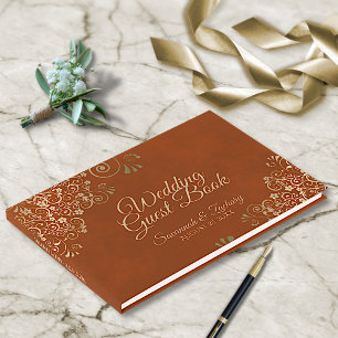Livro De Visitas Dourado lugar no casamento elegante de laranja tor