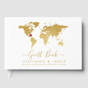 Livro De Visitas Dourado Mapa do Mundo Destino Personalizado do Cor