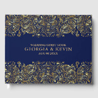 Dourado No Lace De Paisley Floral Azul Escuro