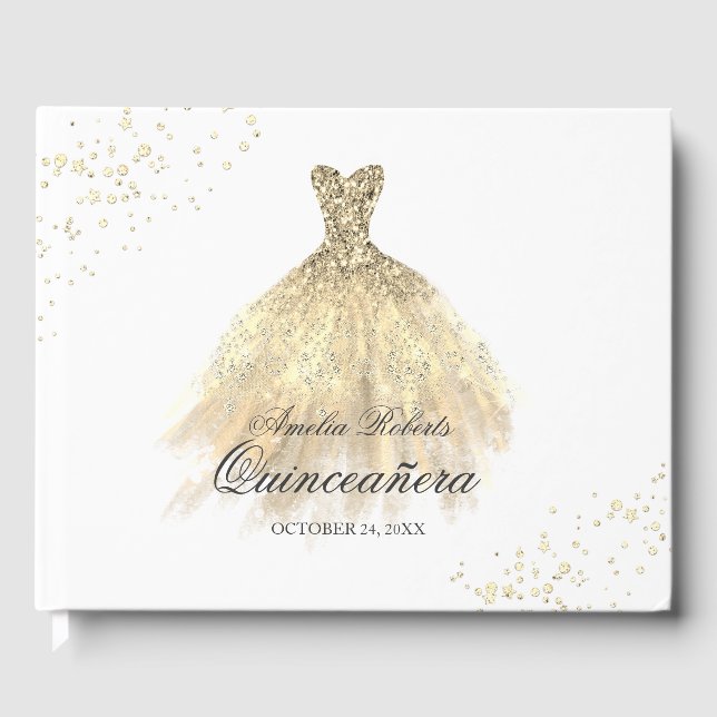 Livro De Visitas Dourado Vestido Quinceanera (Frente)