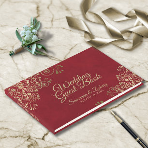 Livro De Visitas Dourados amigos no casamento vermelho esmagado