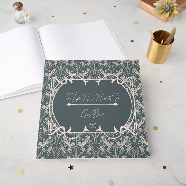 Livro De Visitas Dream Dragonfly Cornflower, Stars, Chevron (Frente aberta)