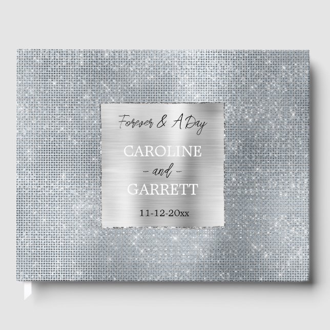 Livro De Visitas Dreamy Glitzy Silver Glam Sparkle Casamento (Frente)