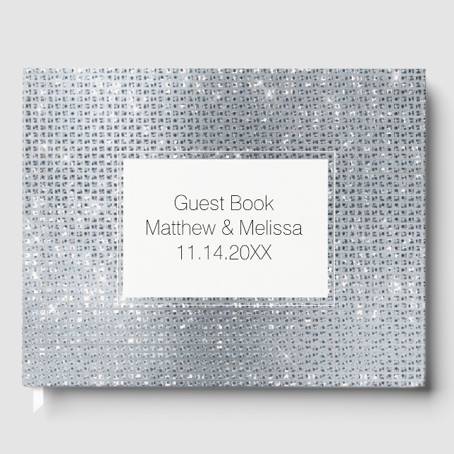 Livro De Visitas Dreamy Glitzy Silver Sparkle Wedding (Frente)