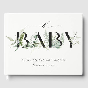 Livro De Visitas Dusky Leafy Fern Succulent Oh Script Chá de frald