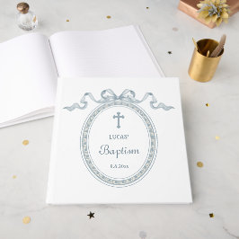 Livro De Visitas Dusty Blue Arco Frame Grego Baptismo