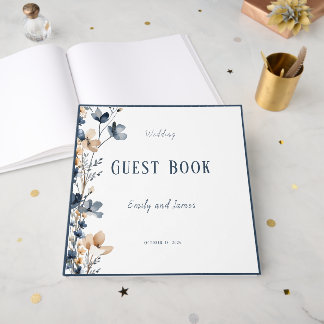 Livro De Visitas Dusty Blue Beige Botanical Modern Elegant Wedding