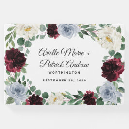 Livro De Visitas Dusty Blue Burgundy Cranberry Casamento outono de 