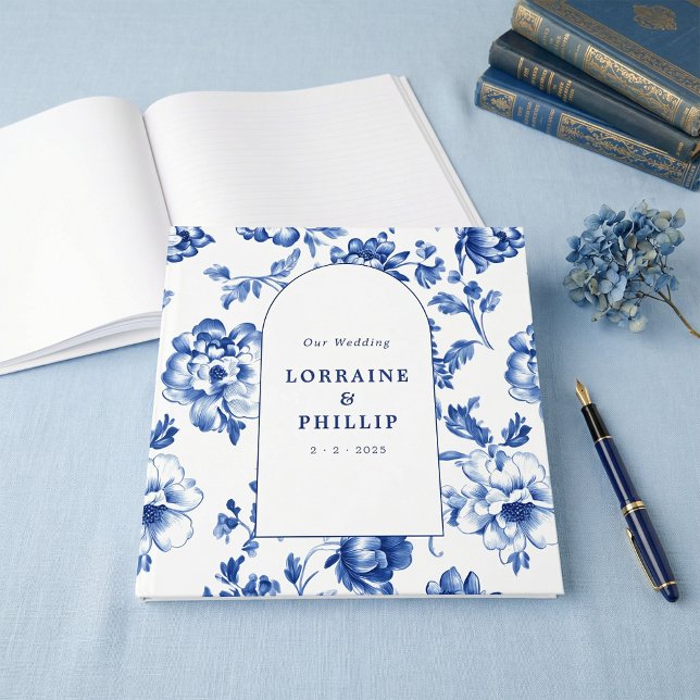 Livro De Visitas Dusty Blue Chinoiserie Arched Wedding Guest Book (Dusty Blue Chinoiserie Arched Wedding Guest Book)