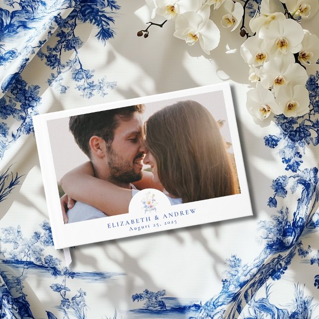 Livro De Visitas Dusty Blue Crest Floral Weding (Criador carregado)