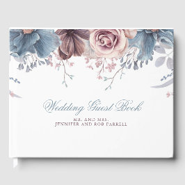 Livro De Visitas Dusty Blue e Mauve Floral Wedding