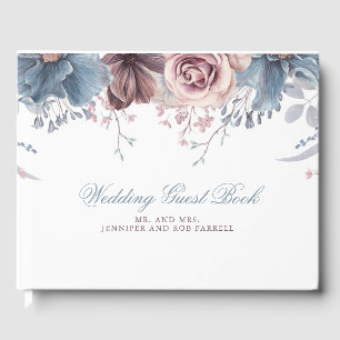 Livro De Visitas Dusty Blue e Mauve Floral Wedding