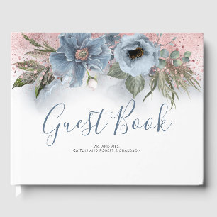 Livro De Visitas Dusty Blue e Rosa Dourada Glitter Wedding