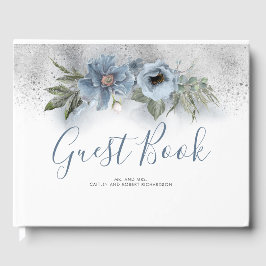 Livro De Visitas Dusty Blue e Silver Glitter Wedding