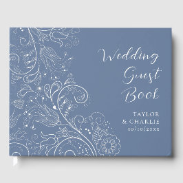 Livro De Visitas Dusty Blue Elegant Floral Wedding