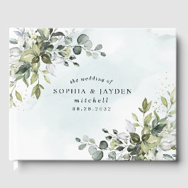 Livro De Visitas Dusty Blue Eucalyptus Greenery Casamento Suculento