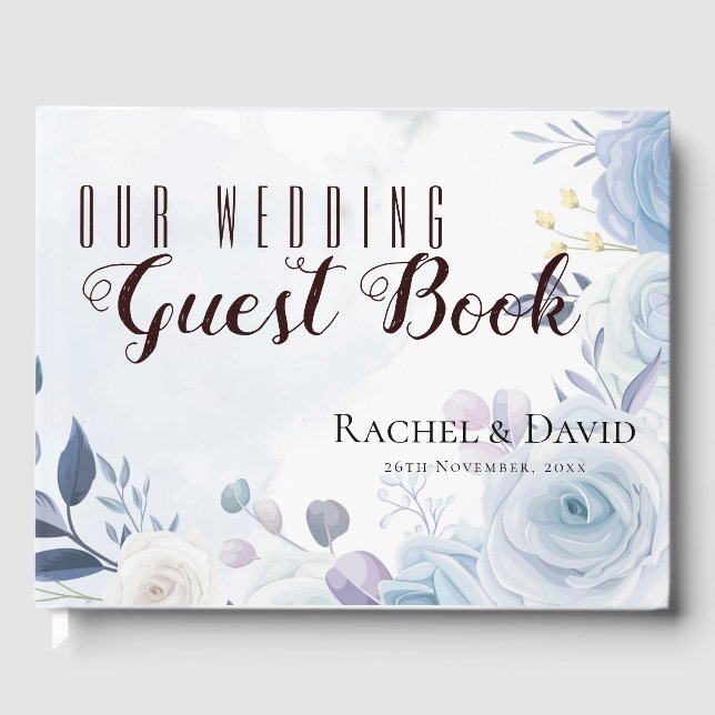 Livro De Visitas Dusty Blue Floral Eles Viveram Feliz Após O Casame (Frente)
