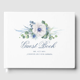 Livro De Visitas Dusty Blue Floral Greenery Casamento