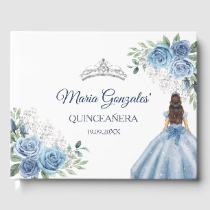 Livro De Visitas Dusty Blue Floral Quinceañera Guest Book