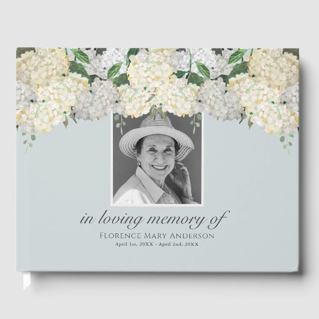 Livro De Visitas Dusty Blue Hydrangea Memorial Funeral (Frente)